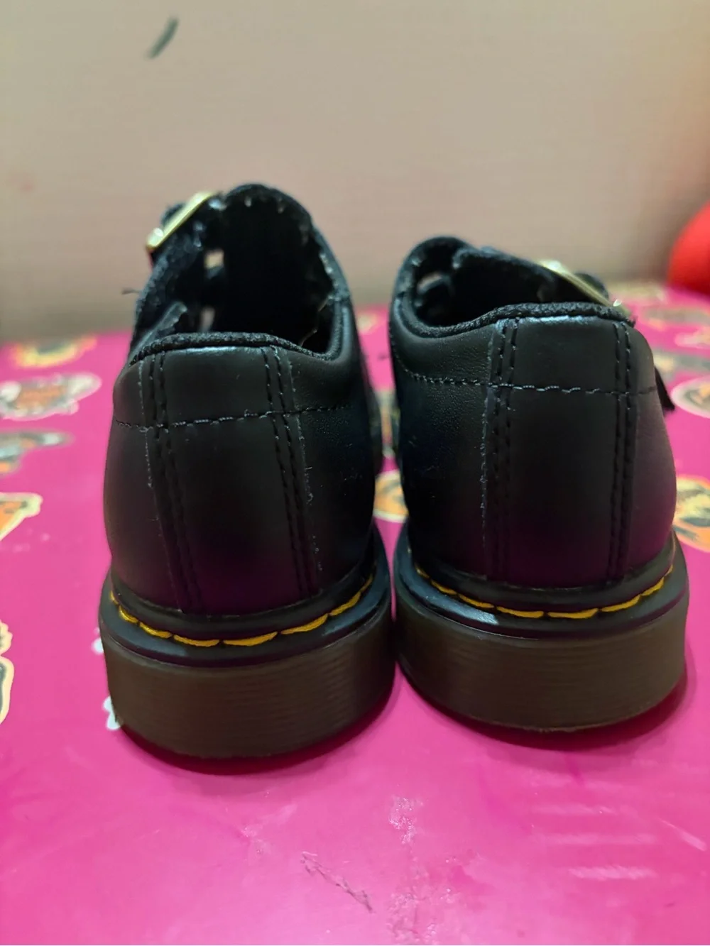 Dr. Martens Kids Black Leather Double-Buckle Mary Jane Shoes